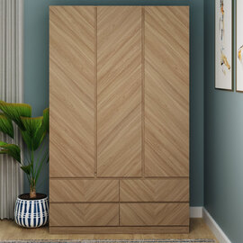 Ciana Wooden Wardrobe With 3 Doors 4 Drawers In Euro Oak