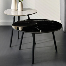 Cicero Sintered Stone Marble Effect Tops Nesting Side Tables - Black And White
