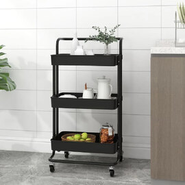 Cincinnati ABS Plastic 3 Tier Kitchen Trolley In Black