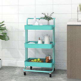 Cincinnati ABS Plastic 3 Tier Kitchen Trolley In Turquoise