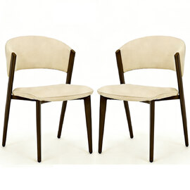 Cintaro Cream Fabric Dining Chairs with Walnut Frame in Pair
