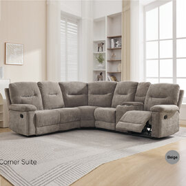 Cirelan Plush Fabric Manual Recliner Corner Sofa in Beige