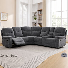 Cirelan Plush Fabric Manual Recliner Corner Sofa in Storm Blue