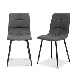 Cirevo Charcoal Faux Leather Dining Chairs with Black Legs in Pair