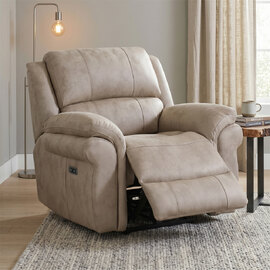Claton Fabric Electric Recliner 1 Seater Sofa in Stone
