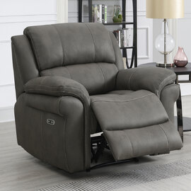 Claton Fabric Electric Recliner 1 Seater Sofa - Ultra Grey Suede