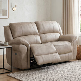 Claton Fabric Electric Recliner 2 Seater Sofa in Stone
