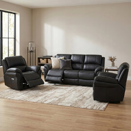 Claton Fabric Electric Recliner 3+1+1 Seater Sofa Set in Black