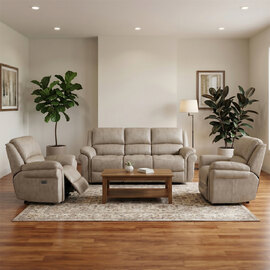 Claton Fabric Electric Recliner 3+1+1 Seater Sofa Set in Stone