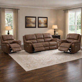 Claton Fabric Electric Recliner 3+1+1 Seater Sofa Set - Ultra Tan Suede