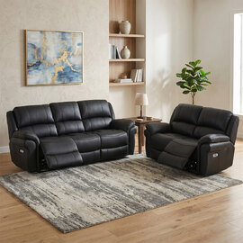 Claton Fabric Electric Recliner 3+2 Seater Sofa Set in Black