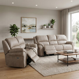 Claton Fabric Electric Recliner 3+2 Seater Sofa Set in Stone