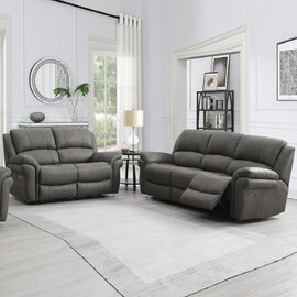 Claton Fabric Electric Recliner 3+2 Seater Sofa Set - Ultra Grey Suede