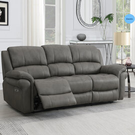 Claton Fabric Electric Recliner 3 Seater Sofa - Ultra Grey Suede