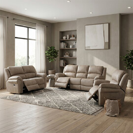 Claton Fabric Electric Recliner Sofa Suite in Stone
