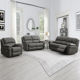 Claton Fabric Electric Recliner Sofa Suite - Ultra Grey Suede