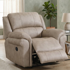Claton Fabric Manual Recliner 1 Seater Sofa in Stone