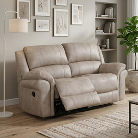Claton Fabric Manual Recliner 2 Seater Sofa in Stone