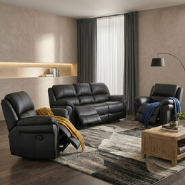Claton Fabric Manual Recliner 3+1+1 Seater Sofa Set in Black