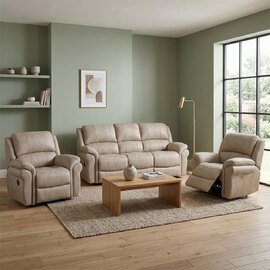 Claton Fabric Manual Recliner 3+1+1 Seater Sofa Set in Stone