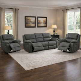 Claton Fabric Manual Recliner 3+1+1 Seater Sofa Set - Ultra Grey Suede