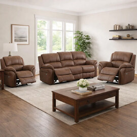 Claton Fabric Manual Recliner 3+1+1 Seater Sofa Set - Ultra Tan Suede
