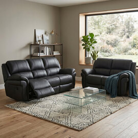 Claton Fabric Manual Recliner 3+2 Seater Sofa Set in Black