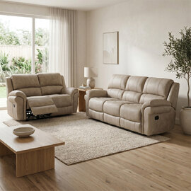 Claton Fabric Manual Recliner 3+2 Seater Sofa Set in Stone