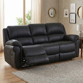 Claton Fabric Manual Recliner 3 Seater Sofa in Black