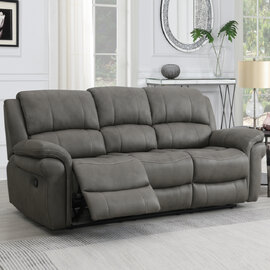 Claton Fabric Manual Recliner 3 Seater Sofa - Ultra Grey Suede