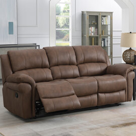 Claton Fabric Manual Recliner 3 Seater Sofa - Ultra Tan Suede