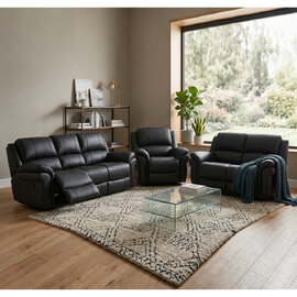 Claton Fabric Manual Recliner Sofa Suite in Black