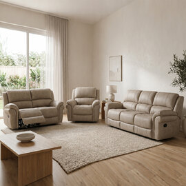 Claton Fabric Manual Recliner Sofa Suite in Stone