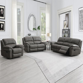 Claton Fabric Manual Recliner Sofa Suite - Ultra Grey Suede