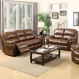 Claton Faux Leather Recliner 3+2 Seater Sofa Set In Tan