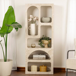 Clavero Wooden Display Unit with 5 Shelves in Travertine Marble Sandstone