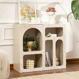 Clavero Wooden Console Table with 5 Shelves in Travertine Marble Sandstone