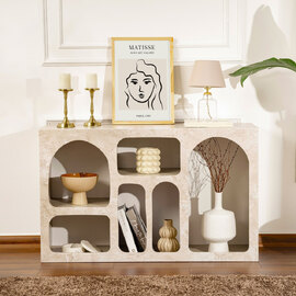 Clavero Wooden Display Unit with 6 Shelves in Travertine Marble Sandstone