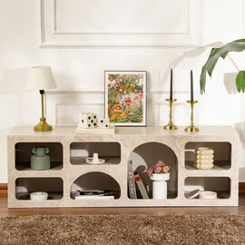 Clavero Wooden Display Unit with 7 Shelves in Travertine Marble Sandstone