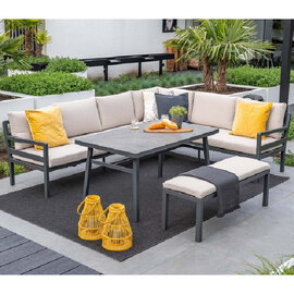 Clayton Aluminium Garden Corner Lounge Dining Set In Sand