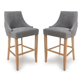Clifton Grey Fabric Bar Chairs With Oak Legs In Pair