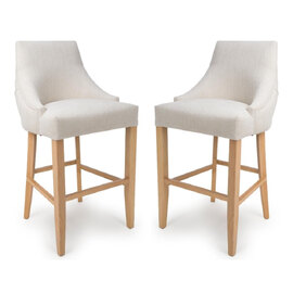 Clifton Linen Fabric Bar Chairs With Oak Legs In Pair