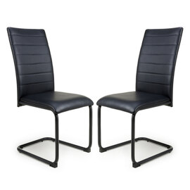 Clisson Black Leather Dining Chairs With Metal Legs In Pair