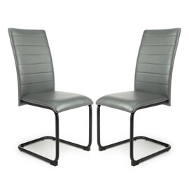 Clisson Grey Leather Dining Chairs With Metal Legs In Pair