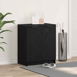 Clive Wooden Shoe Storage Cabinet With 2 Door In Black Oak