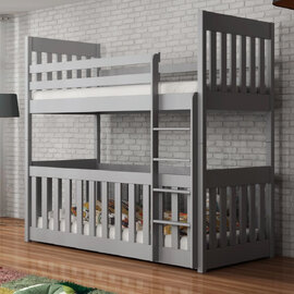 Clovis Wooden Bunk Bed With Foam Mattress in Grey