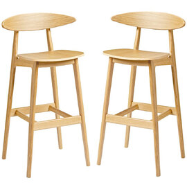 Clynnog Natural Oak Wooden Bar Stools In Pair