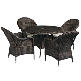 Coachella Glass Top Garden Dining Table With 4 Brown Rattan Chairs