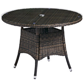 Coachella Glass Top Garden Dining Table With Brown Rattan Legs