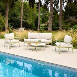Coastal Aluminium Garden Lounger Set with 2 Nesting Tables in Pistachio Green